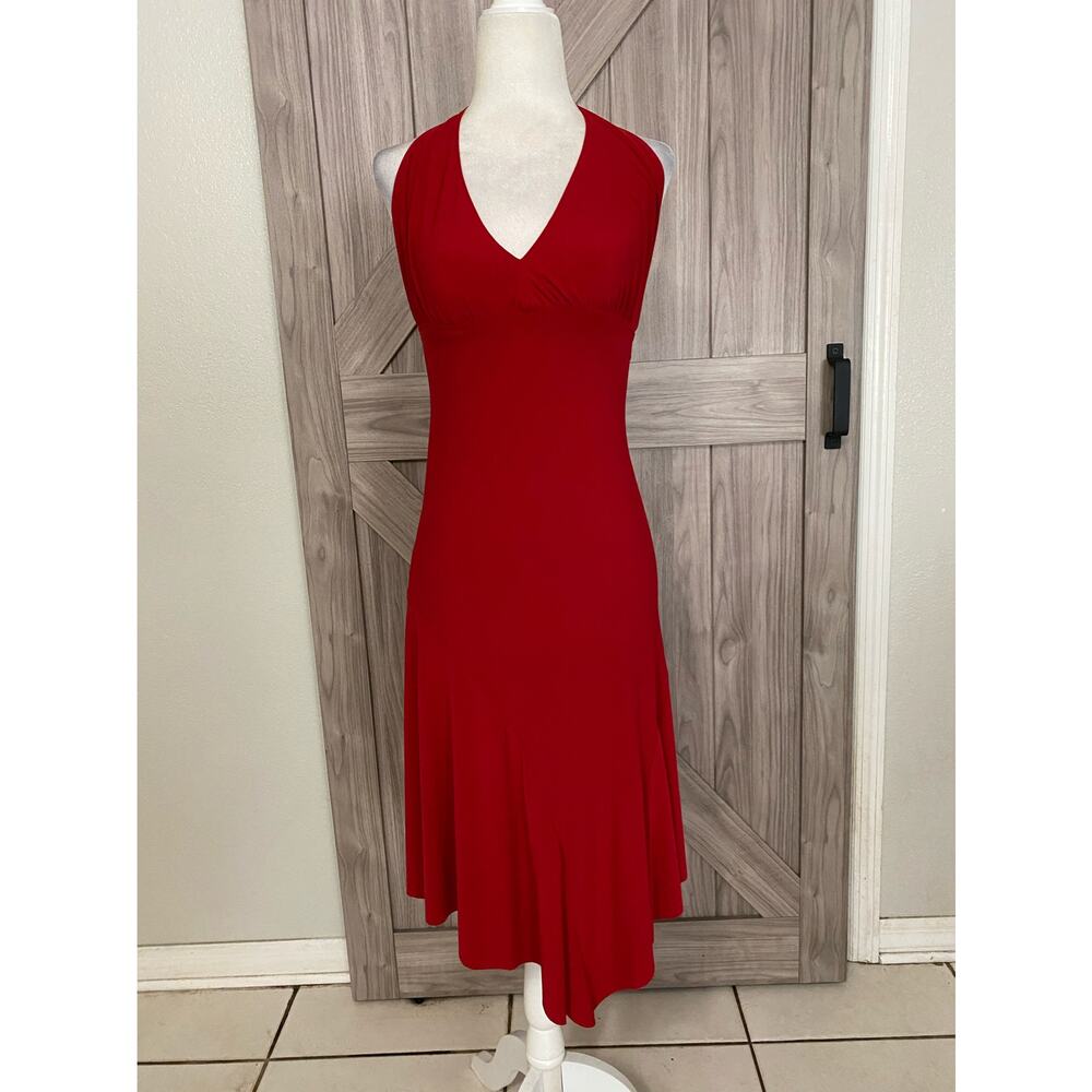 Janine Extra small red asymmetrical halter dress